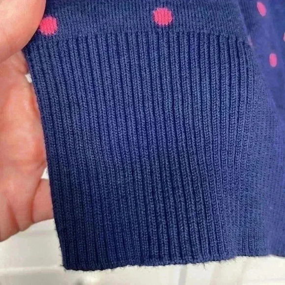 Liz Claiborne 3/4 Sleeve Pullover Polka Dot Sweater Size Petite Small Navy/Pink - Picture 5 of 9